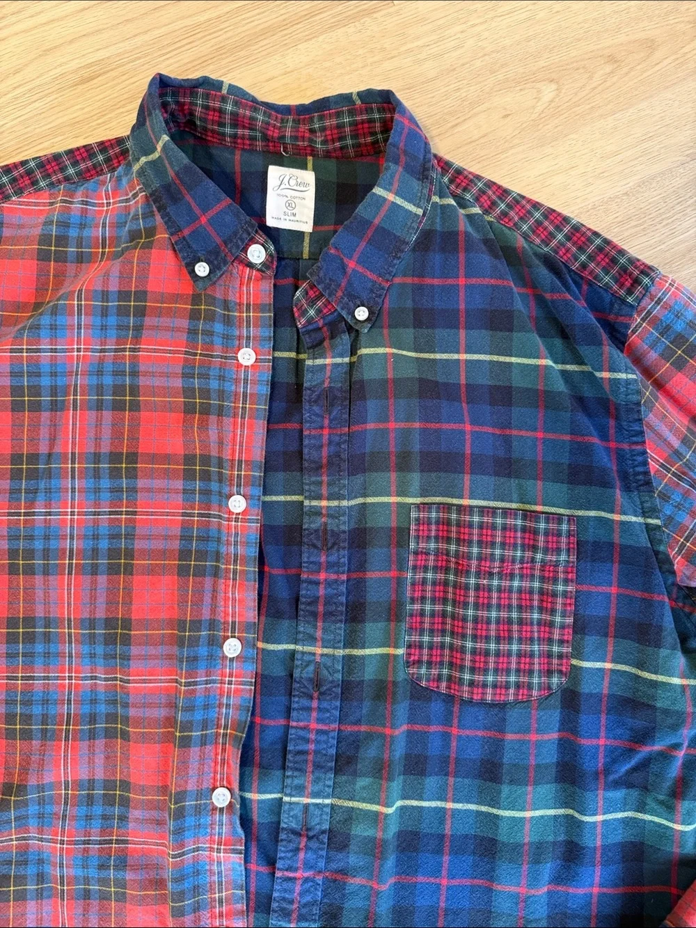 Vintage J. Crew Plaid Button-Up Long Sleeve Shirt in Red & Navy